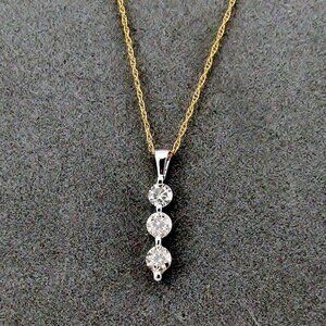 Three-Stone Diamond Pendant Necklace Solid 10k White Gold Genuine Natural Real